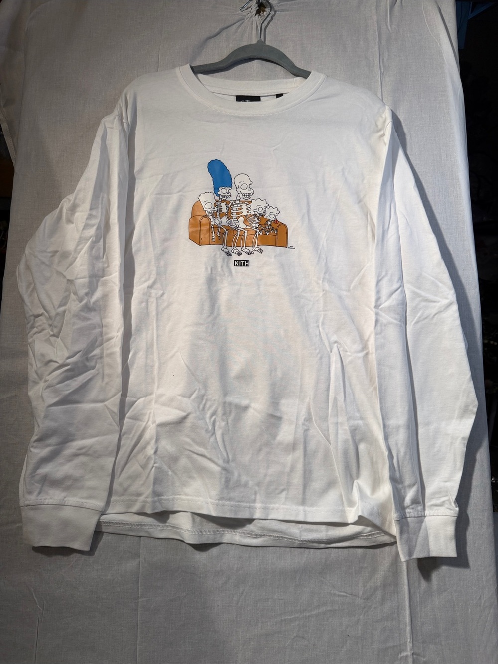 Kith The Simpsons White Long-Sleeve Tee with Orange Couch & Blue Hair Graphic